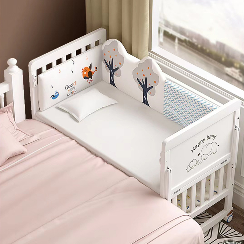 Wooden Baby Cot Bed with Roller Co Sleeper Children Cot Oneside mattress and bedding set sold separately